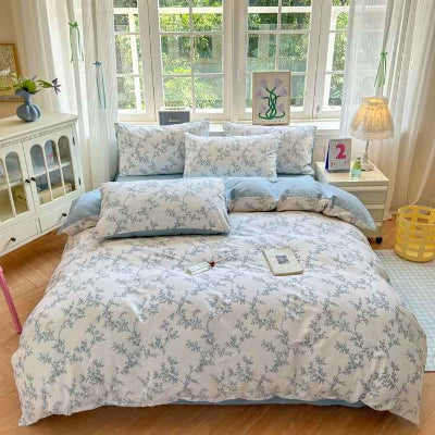Housse de couette 220 x 240 feuillage envers bleu
