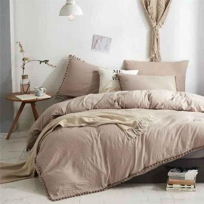 Housse de couette 240 x 260 Boho pompons beige