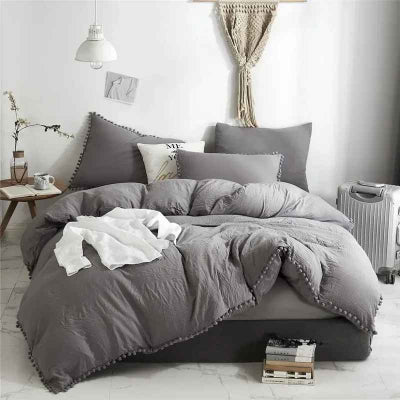 Housse de couette 240x260 Boho pompons gris