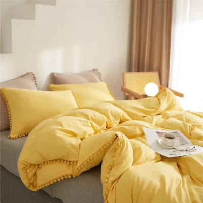 Housse de couette 240 x 260 Boho pompons jaune côté