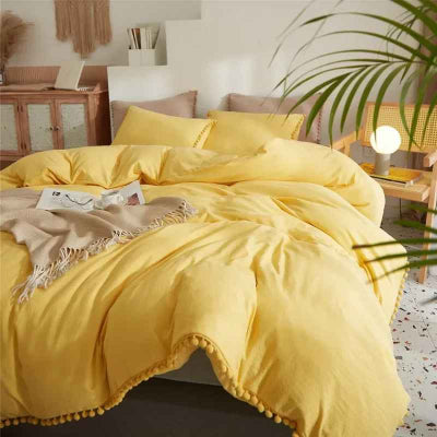 Housse de couette 240 x 260 Boho pompons jaune