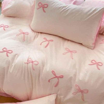 Housse de couette 240 x 260 rose broderie vue agrandie