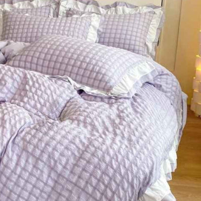Housse de couette 240 x 260 Seerucker violet vue devant