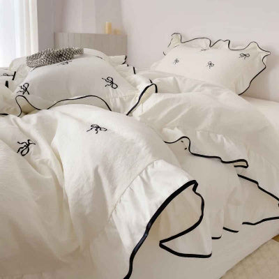 Housse de couette 260 x 240 blanche broderie rubans vue agrandie