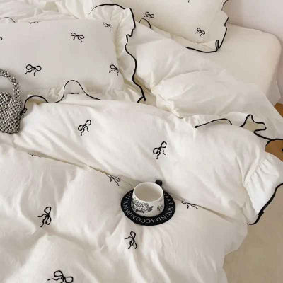 Housse de couette 260 x 240 blanche broderie rubans vue hauteur