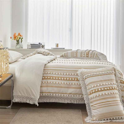Housse de couette 260 x 240 bohème lignée café housse repliée