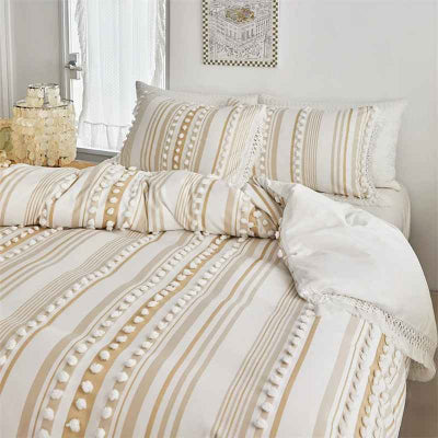 Housse de couette 260 x 240 bohème lignée café vue agrandie