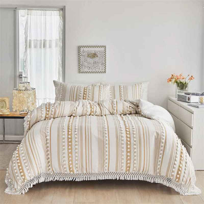 Housse de couette 260 x 240 bohème lignée café vue face