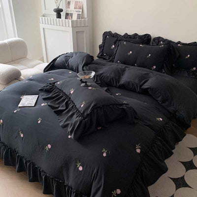 Housse de couette 260 x 240 noir volant vue ensemble