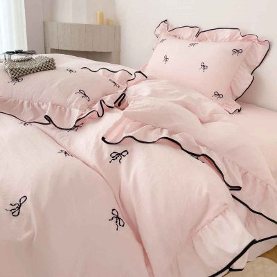 Housse de couette 260 x 240 rose broderie rubans vue agrandie
