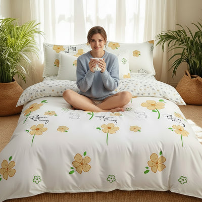 Housse de couette en 220 x 240 réversible femme assise café mains