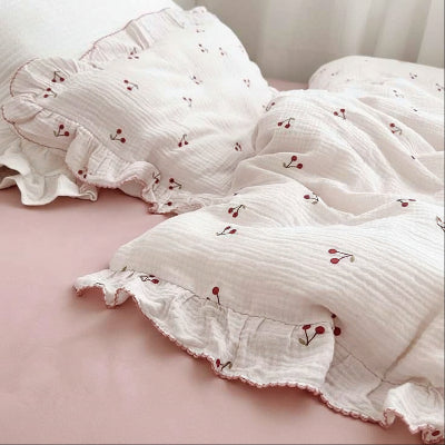 Housse de couette gaze de coton imprimé cerise