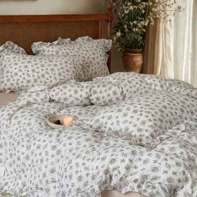 housse de couette gaze de coton imprimé floral gris bol agrandi