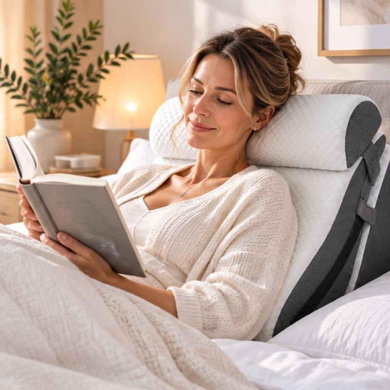 Oreiller à mémoire de forme femme assise avec livre