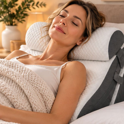 Oreiller à mémoire de forme femme couchée apaisée