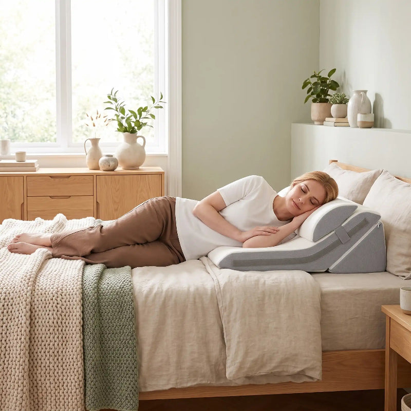 Oreiller à mémoire de forme femme couchée sereine