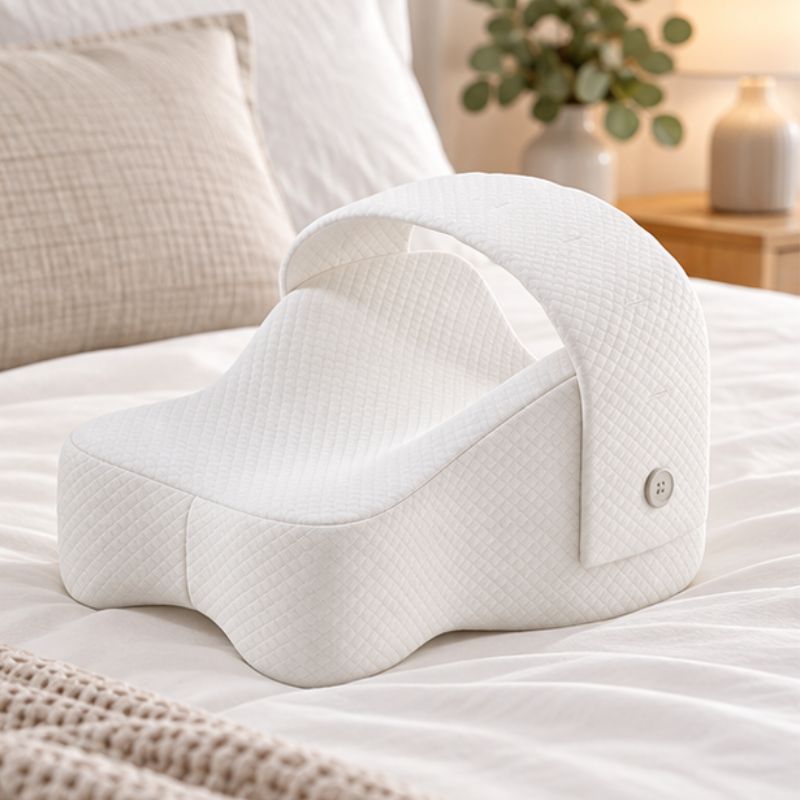 Oreiller à mémoire de forme genou blanc sur lit