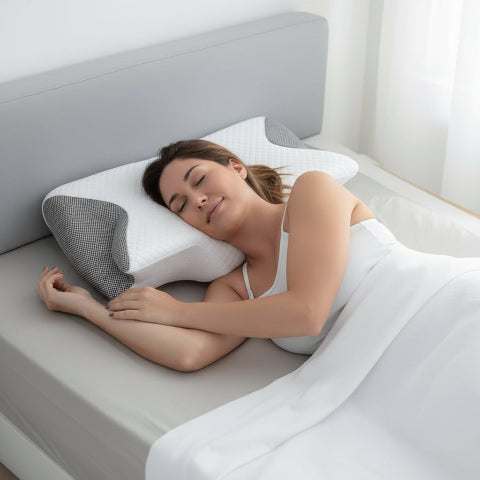 Oreiller cervical butterfly femme couchee sur le côté