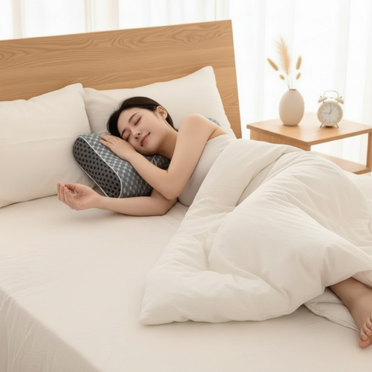Oreiller cervical ergonomique femme couchée au lit de côte