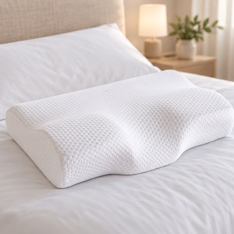 Oreiller cervical ergonomique sur le lit