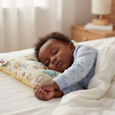 Oreiller enfant dort paisiblement sur côté