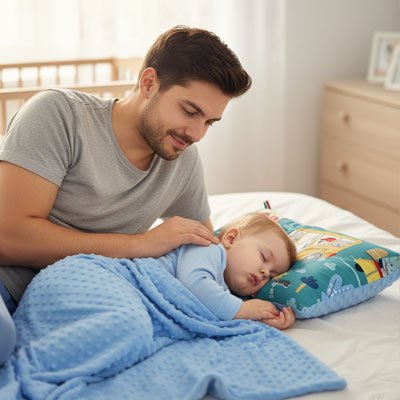 Oreiller enfant papa regarde petit dormir