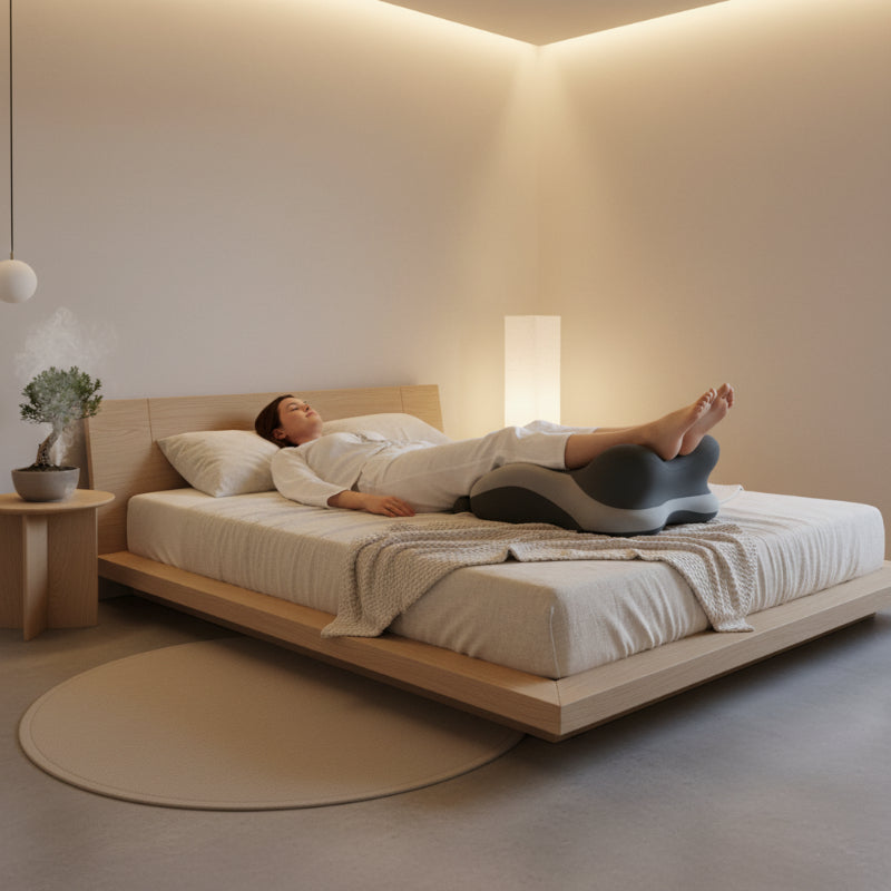 Oreiller ergonomique cervical femme couchée les jambes surélevées