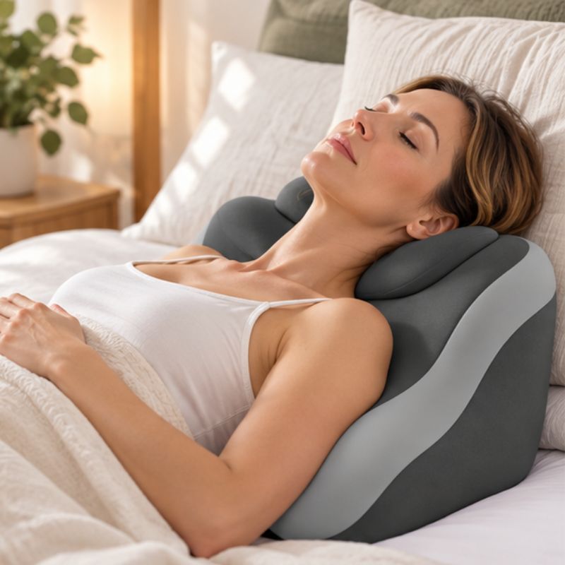 Oreiller ergonomique cervical multi-zones femme couchée
