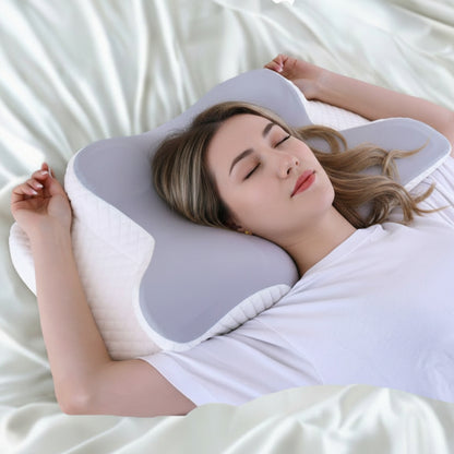 Oreiller ergonomique cervicale femme couchee sur dos
