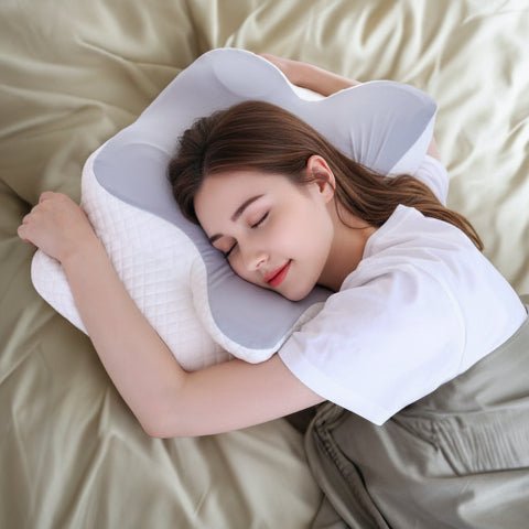 Oreiller ergonomique cervicale femme couchée sur le ventre
