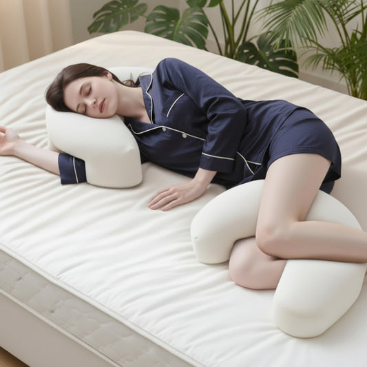 Oreiller mémoire de forme cervical femme couchée 2 oreillers 