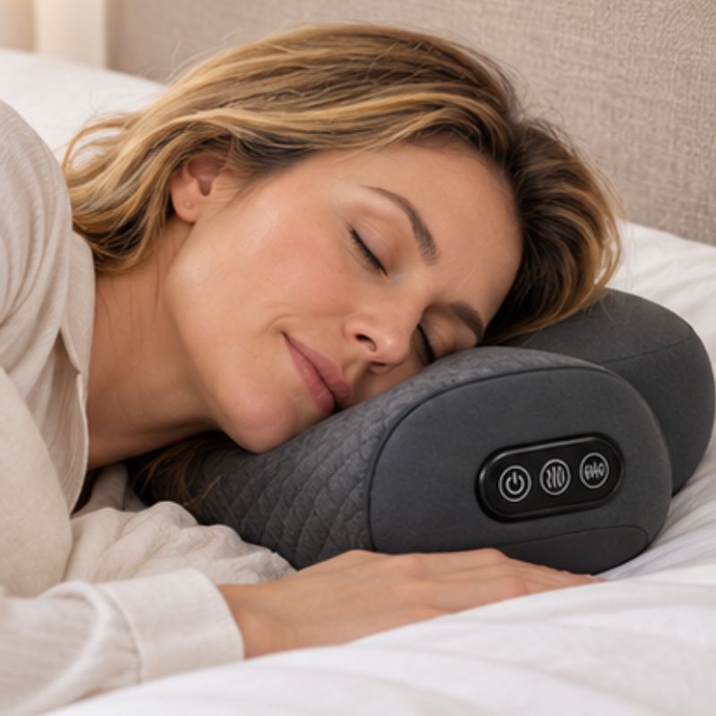 Oreiller mémoire de forme cervical massant femme endormie