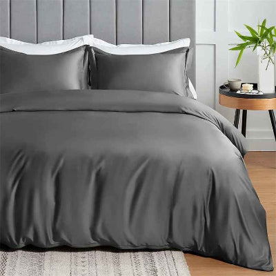 Parure de lit 220 x 240 bamboo gris taies blanches