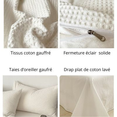 Parure de lit 220 x 240 coton gaufré blanc caractéristiques