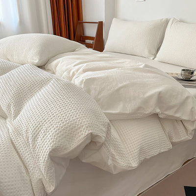 Parure de lit 220 x 240 coton gaufré blanc vue côté