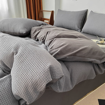 Parure de lit 220 x 240 coton gaufré gris vue côté