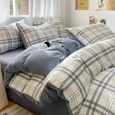 Parure de lit 220 x 240 tartan crème nuances de gris