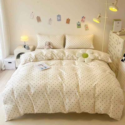 Parure de lit 240 x 260 blanc pois noir vue complète