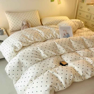 Parure de lit 240 x 260 blanc pois noir