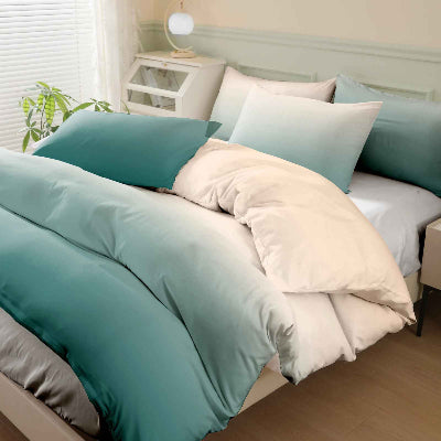 Parure de lit 240 x 260 camaïeu aqua côté