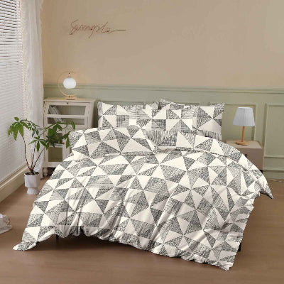 Parure de lit 240 x 260 motifs géométriques gris
