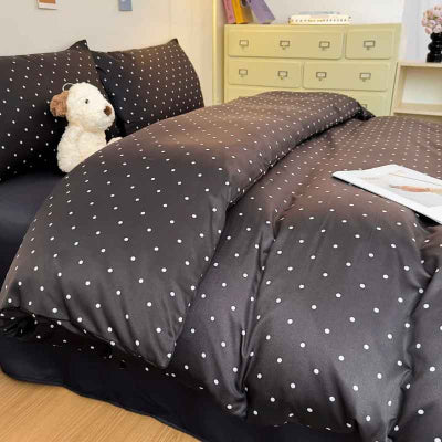 Parure de lit 240 x 260 noir pois blanc vue côté