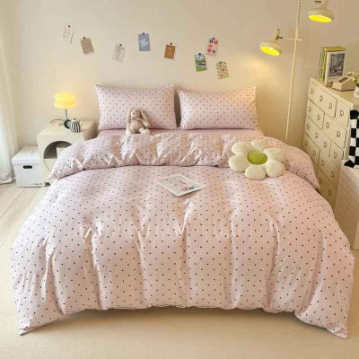 Parure de lit 240 x 260 rose pois noir vue complète