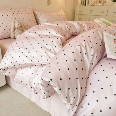 Parure de lit 240 x 260 rose pois noir vue côté