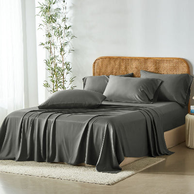 Parure de lit bamboo gris avec plante