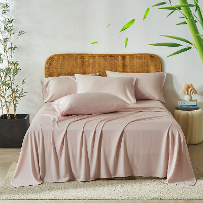 Parure de lit bamboo rose plante table chevet