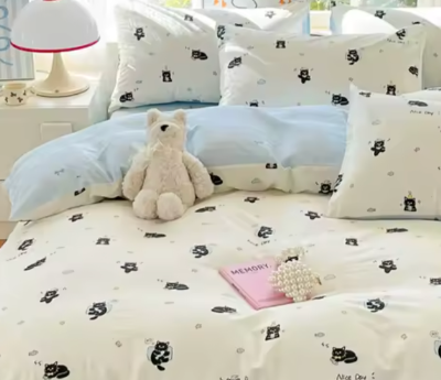Parure de lit enfant réversible imprimée chats zoom