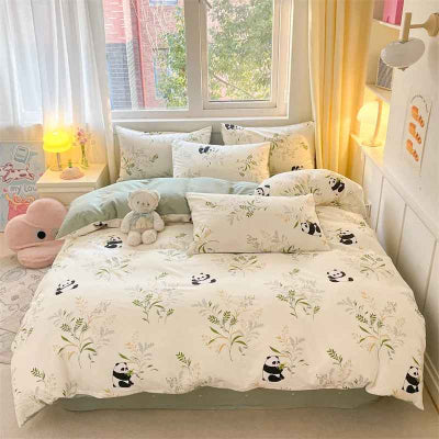 Parure de lit enfant réversible panda envers petites fleurs