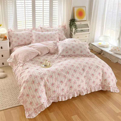 Parure de lit rose floral vue globale
