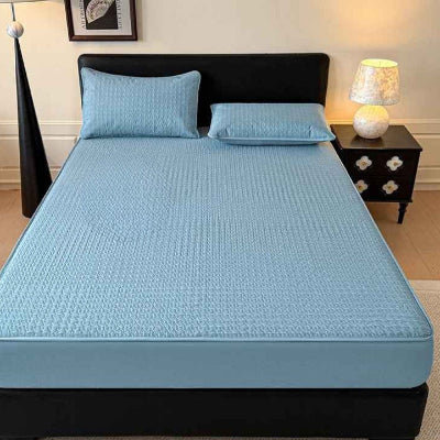 Protège matelas imperméable bleu vue chambre complète